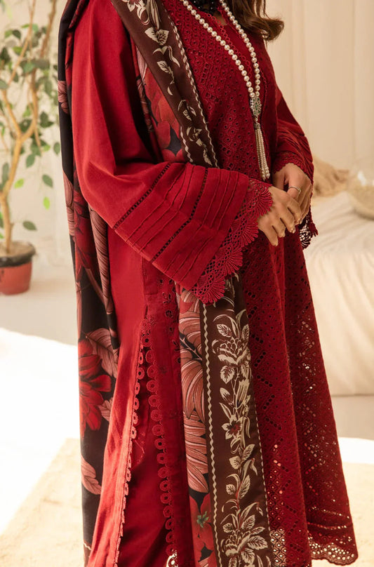 3PC LAWN CHIKENKARI EMBROIDERED SHIRT WITH PRINTED SWISS LAWN DUPATTA-JC1057