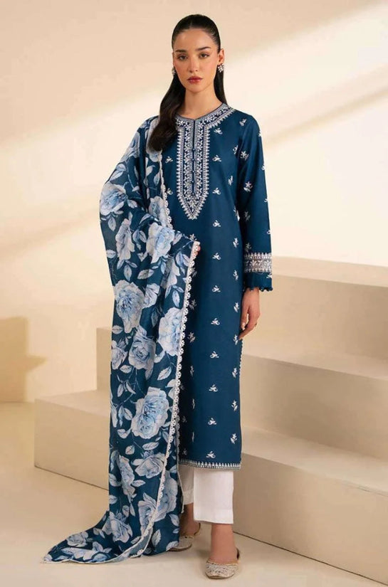 3 PC EMBROIDERED LAWN WITH DIGIATL PRINTED SWISS LAWN DUPATTA-JC1015