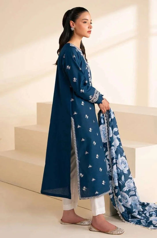 3 PC EMBROIDERED LAWN WITH DIGIATL PRINTED SWISS LAWN DUPATTA-JC1015