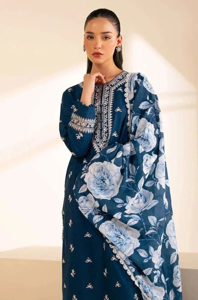 3 PC EMBROIDERED LAWN WITH DIGIATL PRINTED SWISS LAWN DUPATTA-JC1015