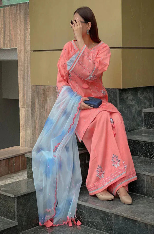 3 PC EMBROIDERED LAWN WITH DIGITAL PRINTED SIWSS LAWN DUPATTAJ-JC1021