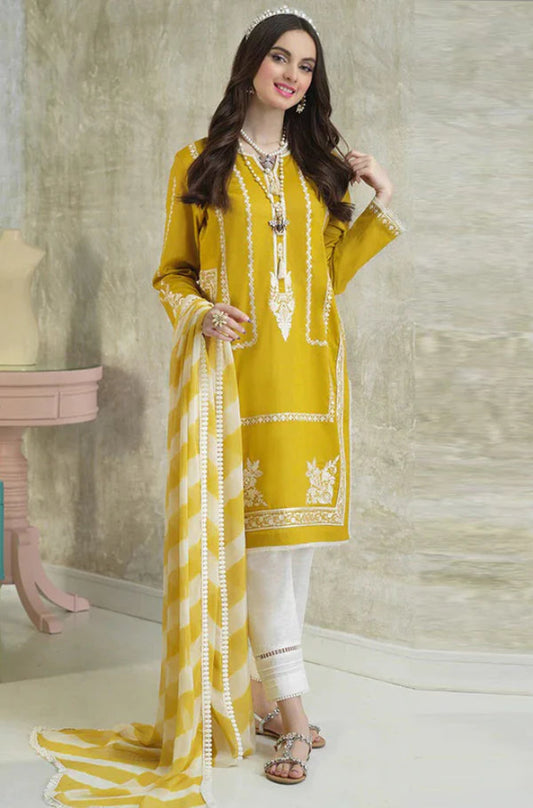 3 PC EMBROIDERED LAWN WITH DIGITAL PRINTED ORGANZA DUPATTA-JC1010